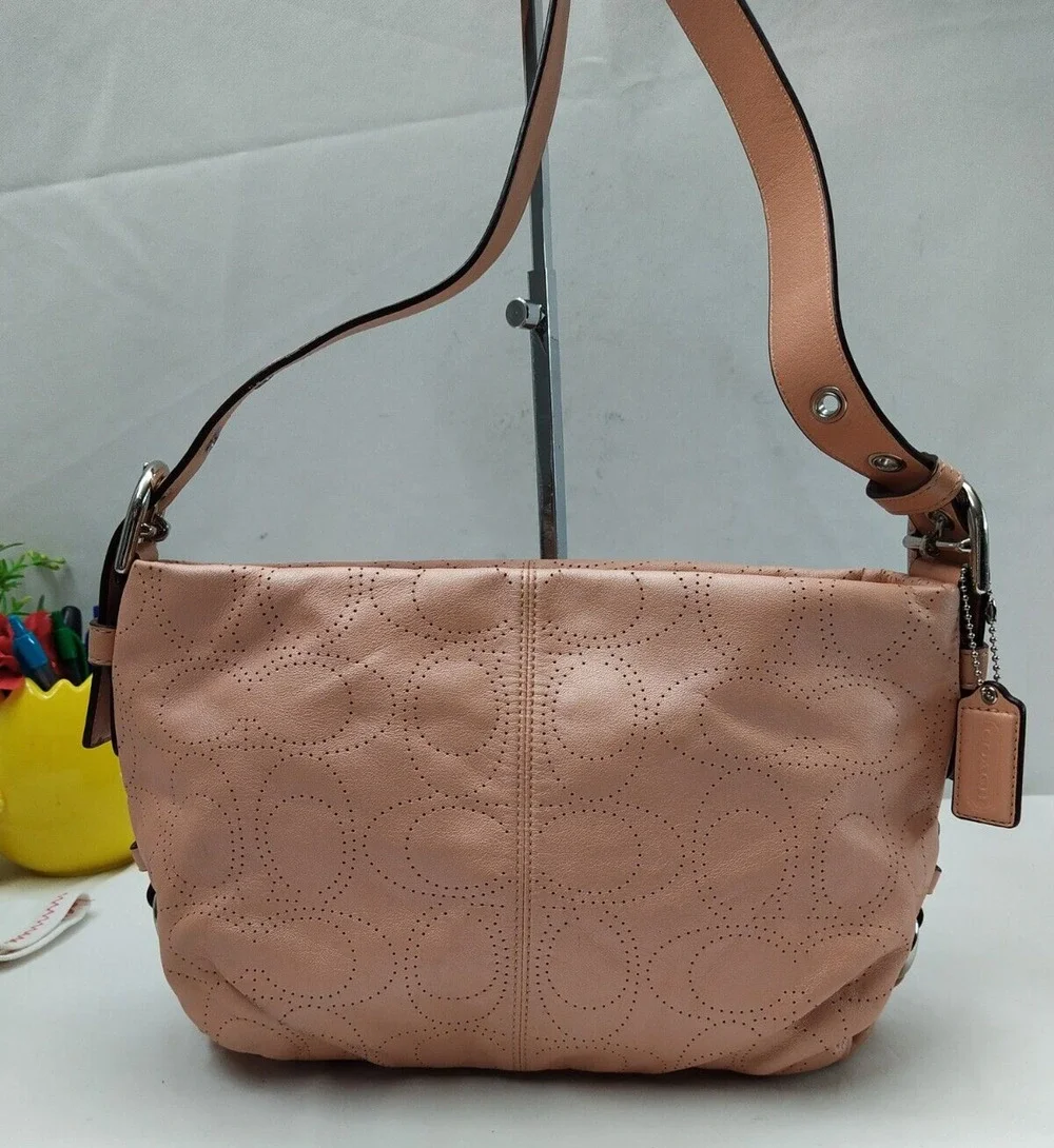 Coach Signature Petal Pink Leather Zipper Closure Crossbody Bag